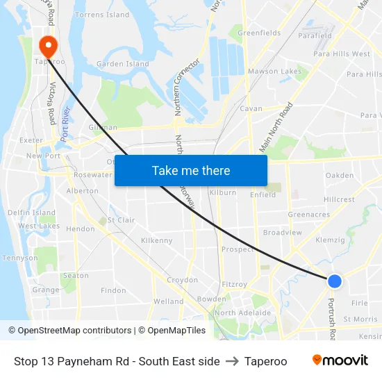 Stop 13 Payneham Rd - South East side to Taperoo map