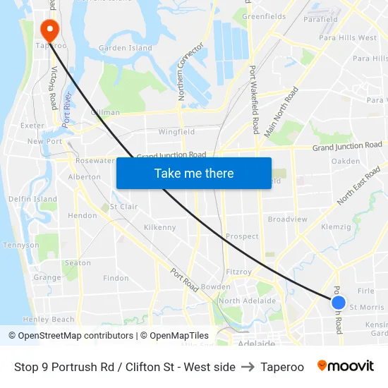 Stop 9 Portrush Rd / Clifton St - West side to Taperoo map