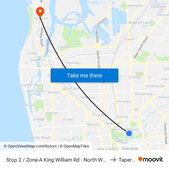 Stop 2 / Zone A King William Rd - North West side to Taperoo map