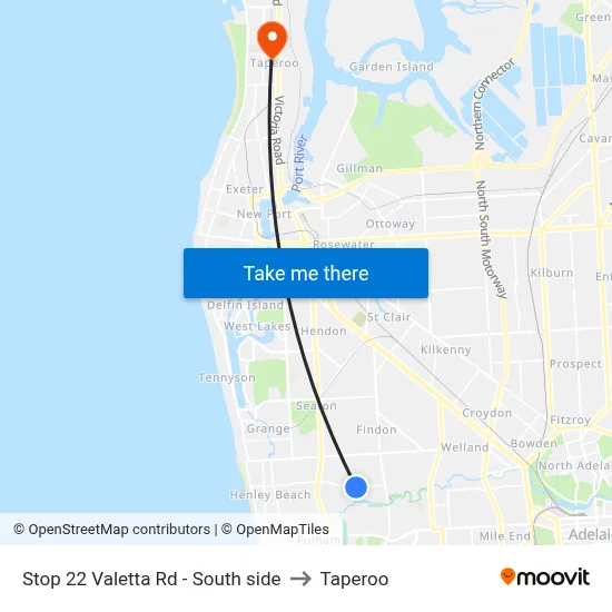 Stop 22 Valetta Rd - South side to Taperoo map