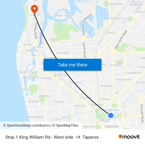 Stop 1 King William Rd - West side to Taperoo map