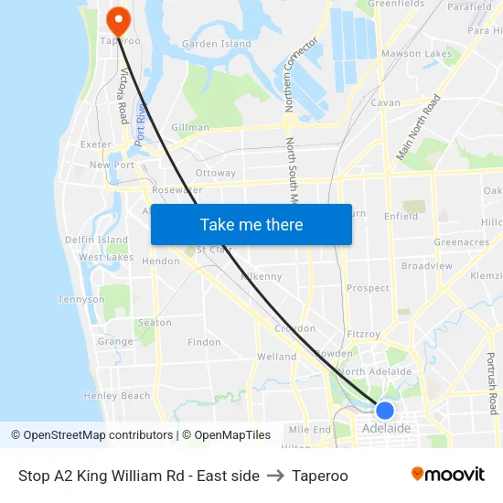Stop A2 King William Rd - East side to Taperoo map