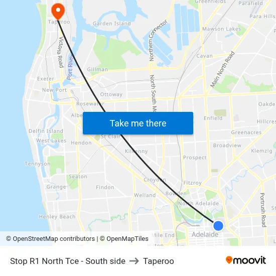 Stop R1 North Tce - South side to Taperoo map