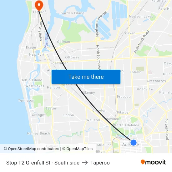 Stop T2 Grenfell St - South side to Taperoo map