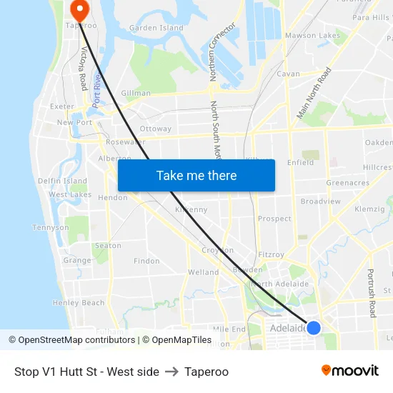 Stop V1 Hutt St - West side to Taperoo map