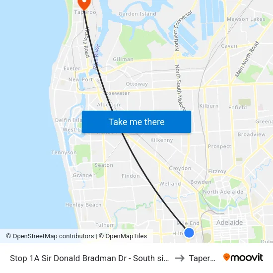 Stop 1A Sir Donald Bradman Dr - South side to Taperoo map
