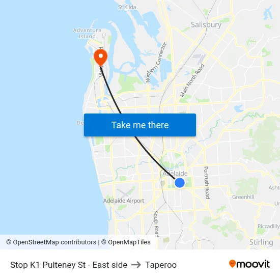 Stop K1 Pulteney St - East side to Taperoo map