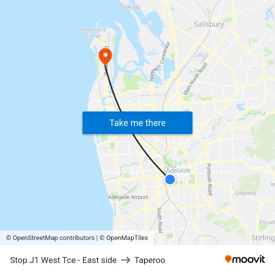 Stop J1 West Tce - East side to Taperoo map