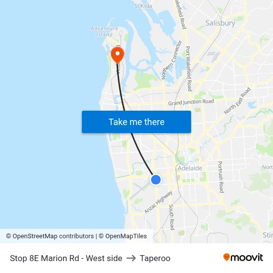 Stop 8E Marion Rd - West side to Taperoo map