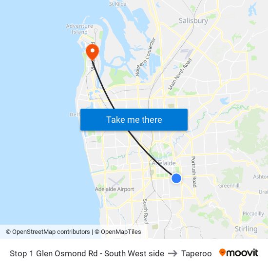 Stop 1 Glen Osmond Rd - South West side to Taperoo map