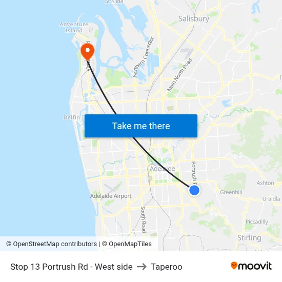 Stop 13 Portrush Rd - West side to Taperoo map