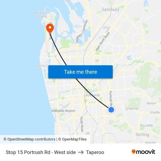 Stop 15 Portrush Rd - West side to Taperoo map