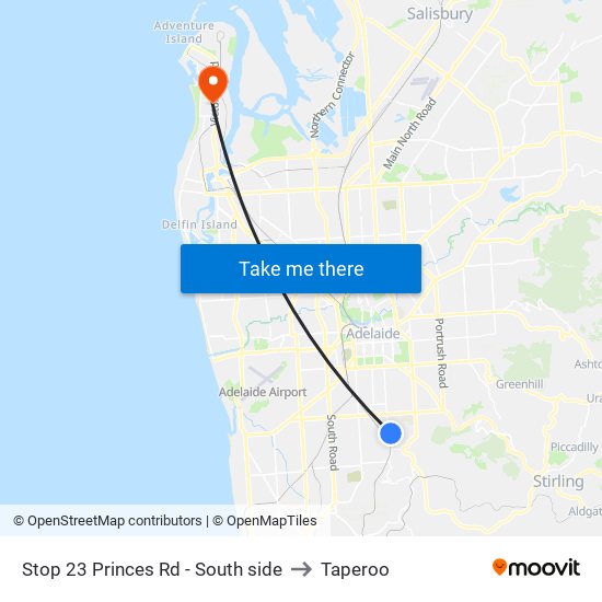 Stop 23 Princes Rd - South side to Taperoo map