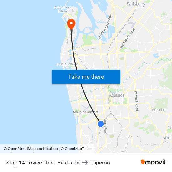 Stop 14 Towers Tce - East side to Taperoo map