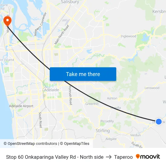 Stop 60 Onkaparinga Valley Rd - North side to Taperoo map
