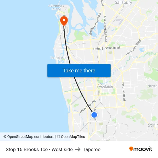 Stop 16 Brooks Tce - West side to Taperoo map