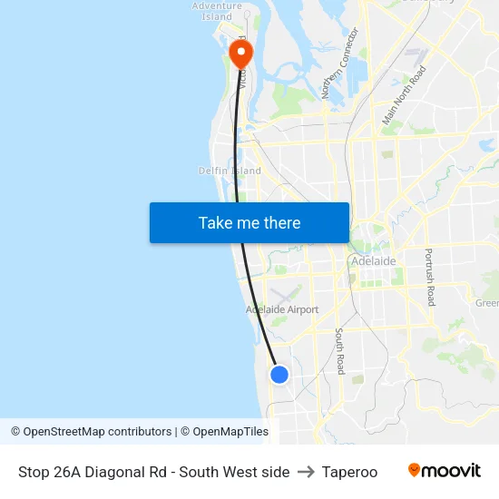 Stop 26A Diagonal Rd - South West side to Taperoo map