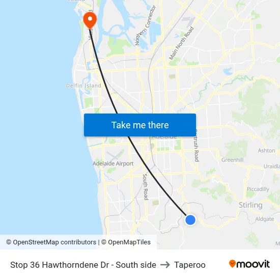 Stop 36 Hawthorndene Dr - South side to Taperoo map