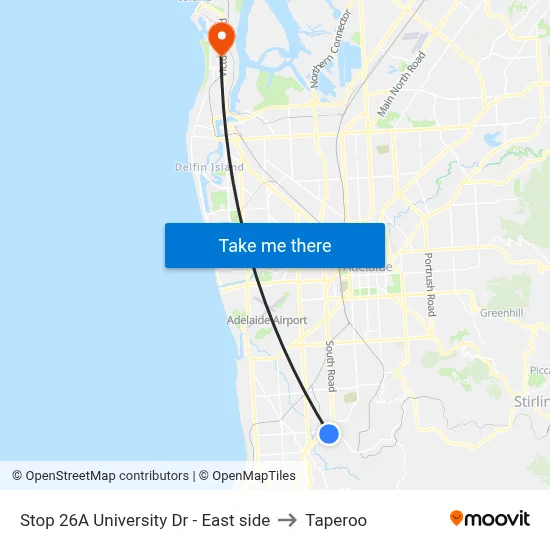 Stop 26A University Dr - East side to Taperoo map