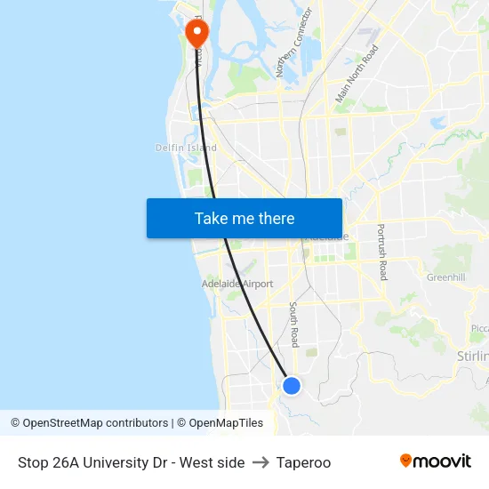 Stop 26A University Dr - West side to Taperoo map