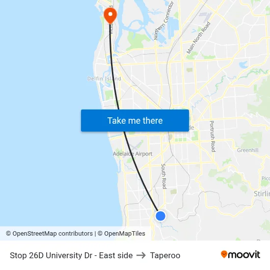 Stop 26D University Dr - East side to Taperoo map
