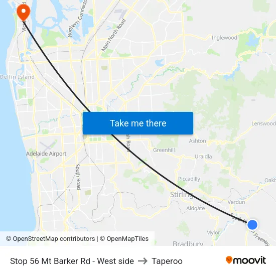 Stop 56 Mt Barker Rd - West side to Taperoo map