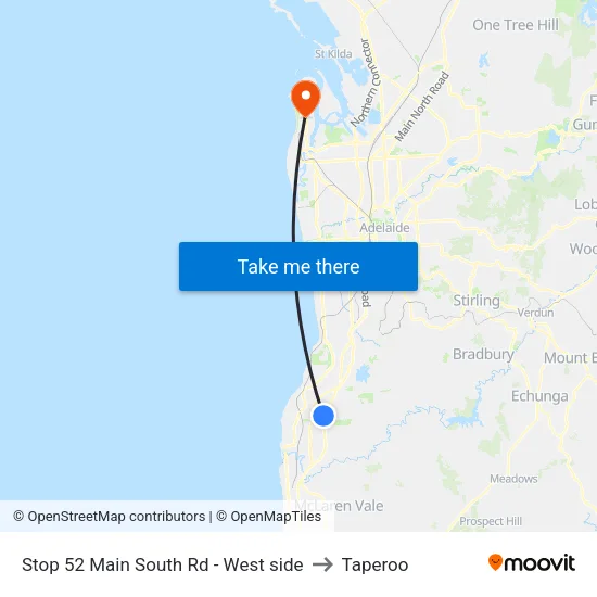 Stop 52 Main South Rd - West side to Taperoo map