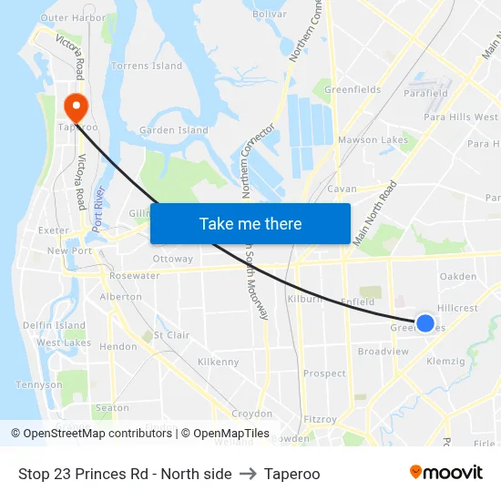 Stop 23 Princes Rd - North side to Taperoo map