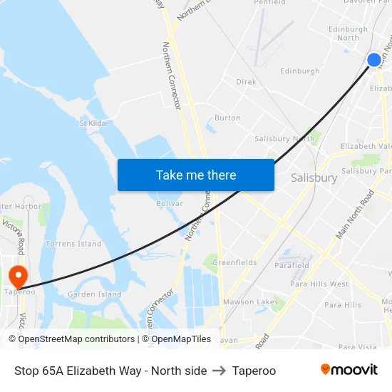 Stop 65A Elizabeth Way - North side to Taperoo map