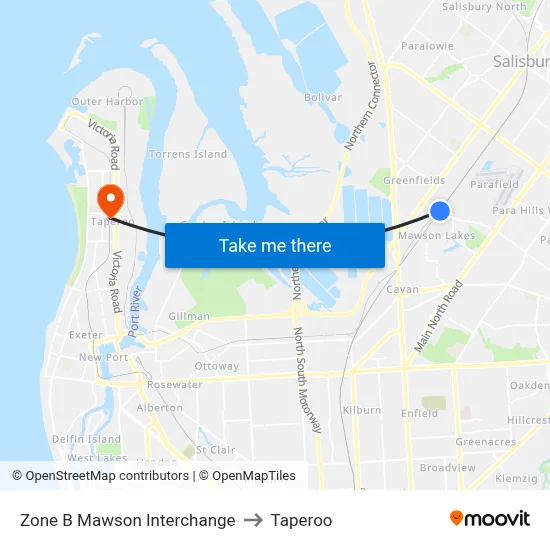Zone B Mawson Interchange to Taperoo map