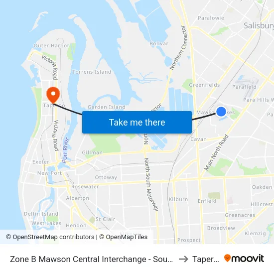 Zone B Mawson Central Interchange - South side to Taperoo map