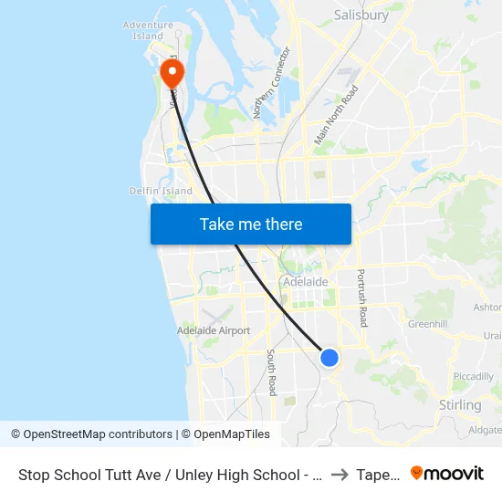 Stop School Tutt Ave / Unley High School - South side to Taperoo map