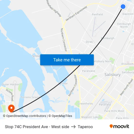 Stop 74C President Ave - West side to Taperoo map