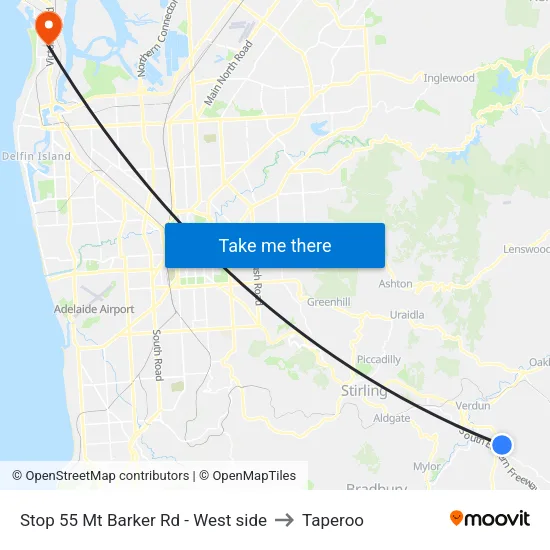 Stop 55 Mt Barker Rd - West side to Taperoo map