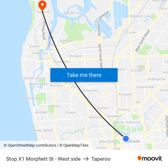 Stop X1 Morphett St - West side to Taperoo map