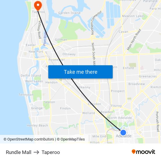 Rundle Mall to Taperoo map