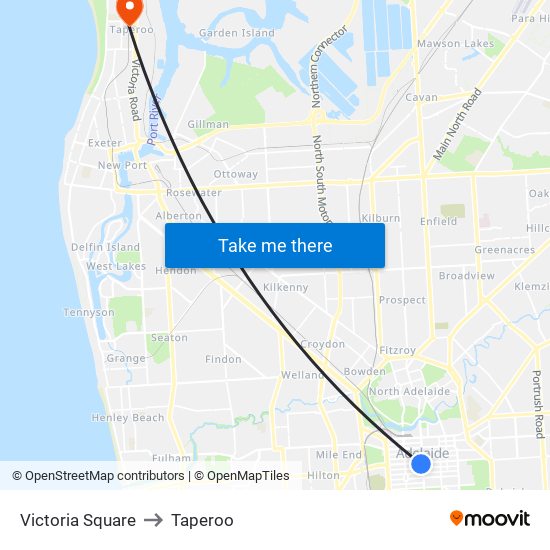 Victoria Square to Taperoo map