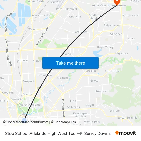 Stop School Adelaide High West Tce to Surrey Downs map