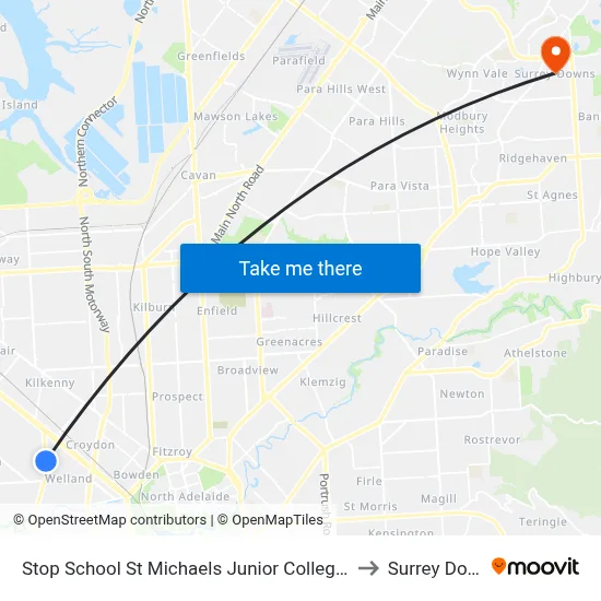 Stop School St Michaels Junior College East Av to Surrey Downs map