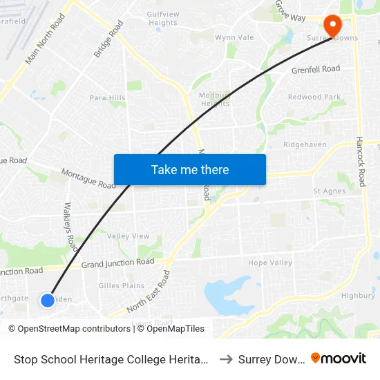 Stop School Heritage College Heritage Ct to Surrey Downs map