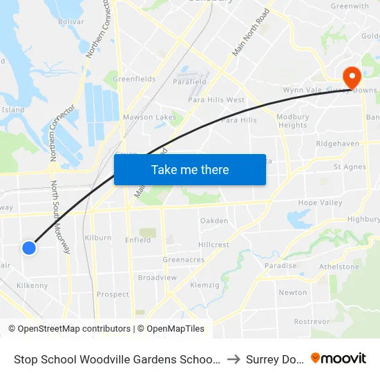 Stop School Woodville Gardens School Ridley Gr to Surrey Downs map