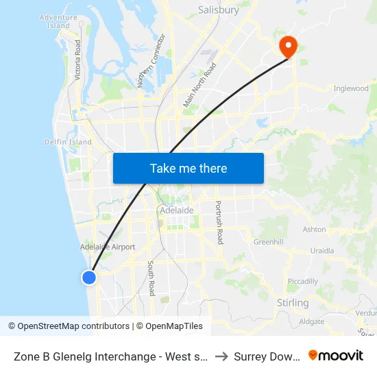 Zone B Glenelg Interchange - West side to Surrey Downs map