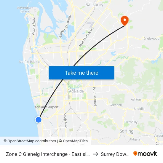 Zone C Glenelg Interchange - East side to Surrey Downs map