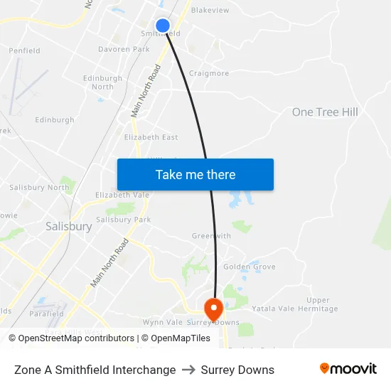 Zone A Smithfield Interchange to Surrey Downs map