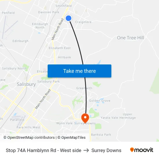 Stop 74A Hamblynn Rd - West side to Surrey Downs map
