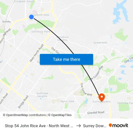 Stop 54 John Rice Ave - North West side to Surrey Downs map