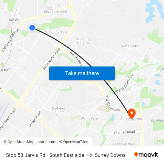 Stop 53 Jarvis Rd - South East side to Surrey Downs map