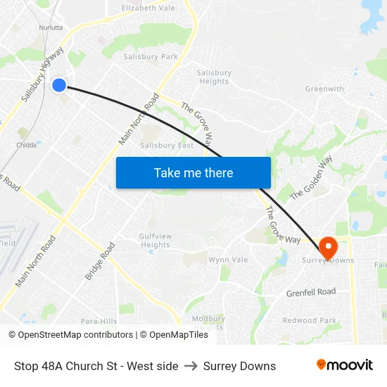 Stop 48A Church St - West side to Surrey Downs map