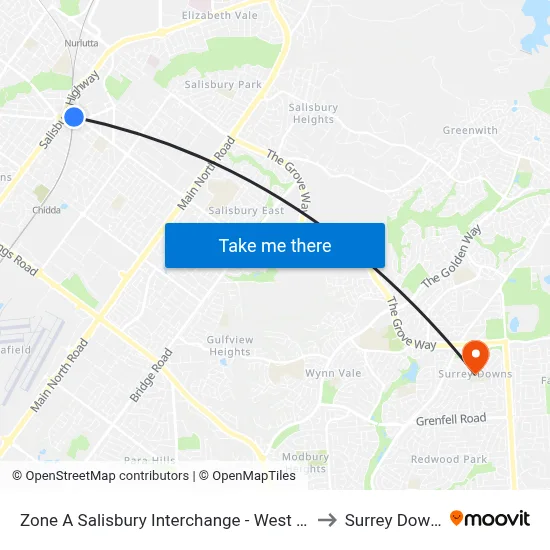 Zone A Salisbury Interchange - West Side to Surrey Downs map