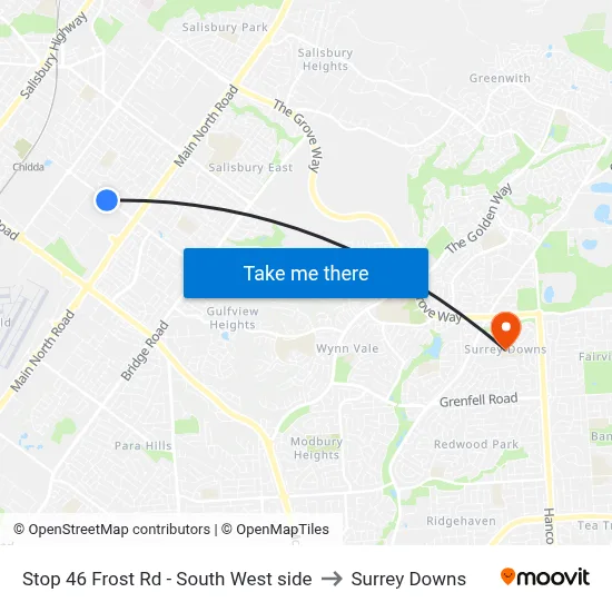 Stop 46 Frost Rd - South West side to Surrey Downs map